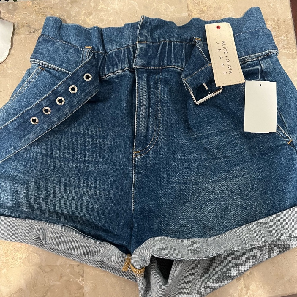 Alice + Olivia Jeans high waisted belted shorts